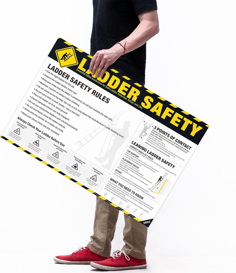 inkfonts ملصق سلامة السلم – قواعد سلامة السلم وفقًا لـ OSHA ودليل نقاط الاتصال الثلاثة، ملصق تفتيش مكان العمل والتدريب على السلامة - Image 2